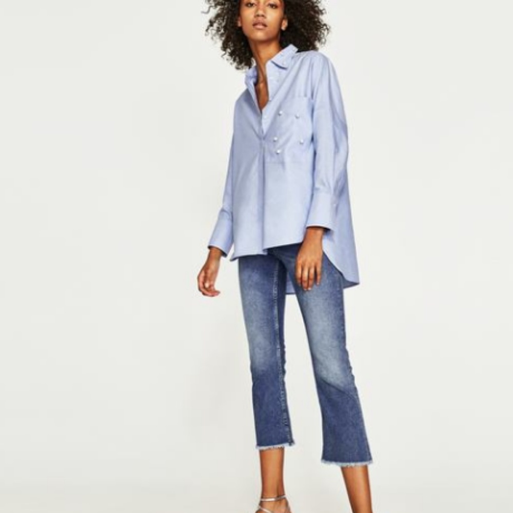 ZARA Oxford shirt with faux pearl details - Picture 3 of 3